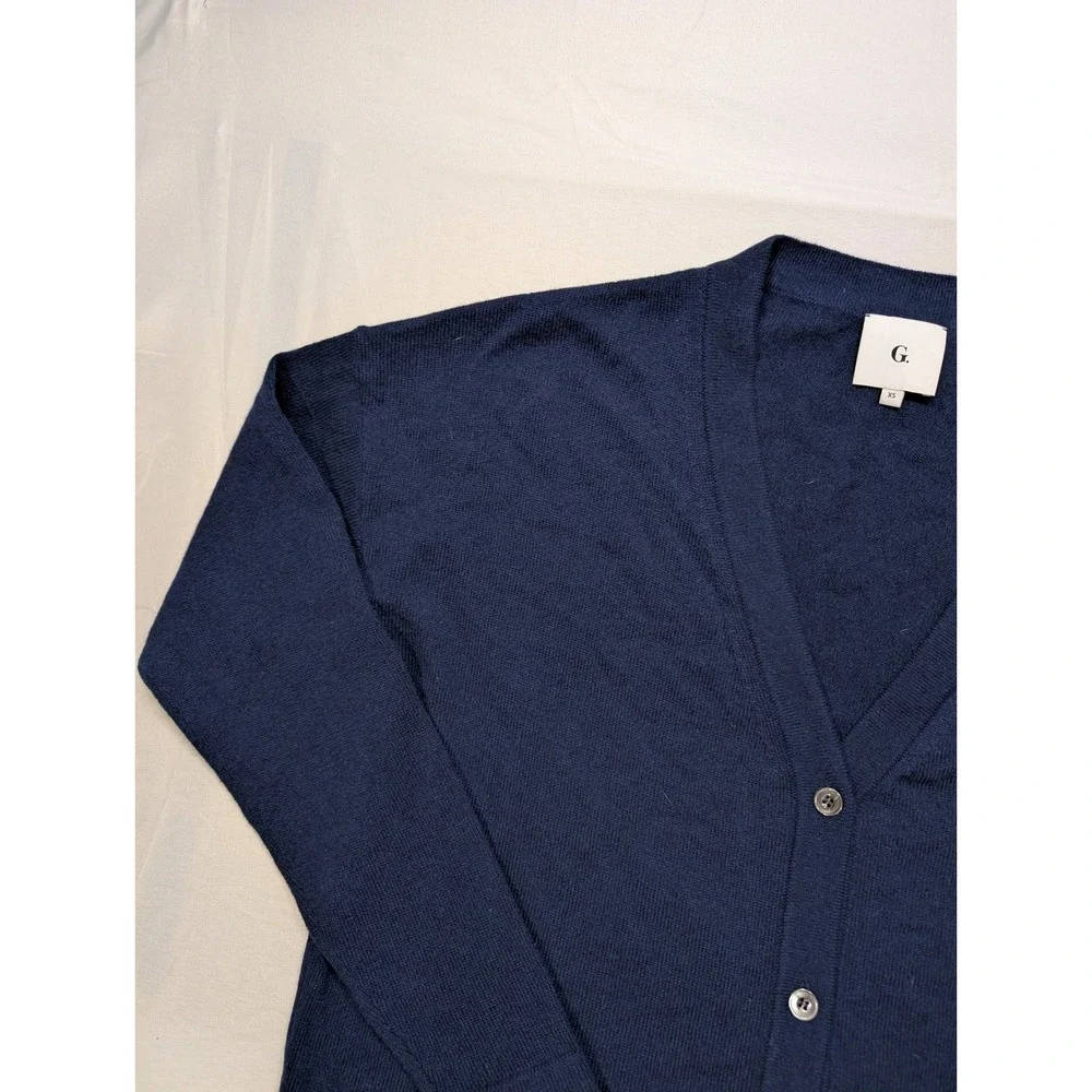 G. Label Goop Women XS Navy Blue 100% Cashmere V-Neck Cardigan Sweater Italy - Picture 4 of 12